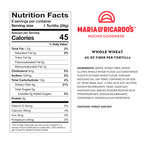 Nutrition facts label for Maria and Ricardo's CarbBueno™ with Whole Wheat Tortillas