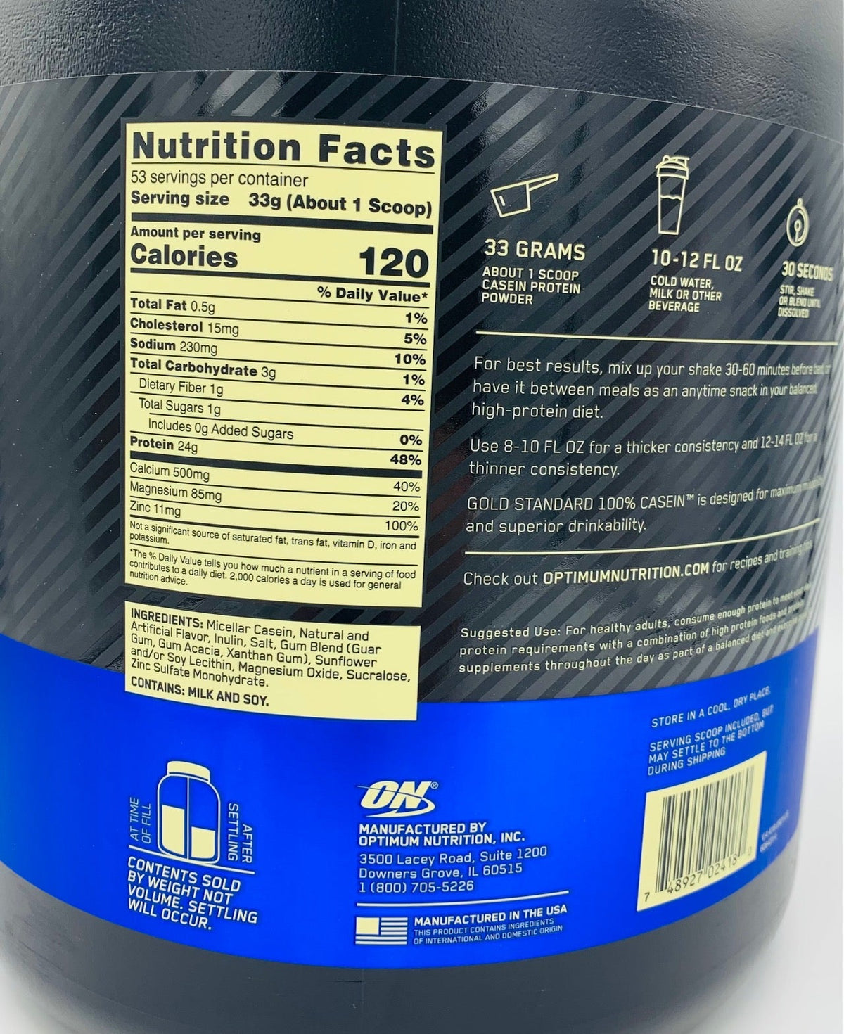 Optimum Nutrition 100% Casein Gold Standard Protein - Creamy Vanilla, 3.86 lb.
