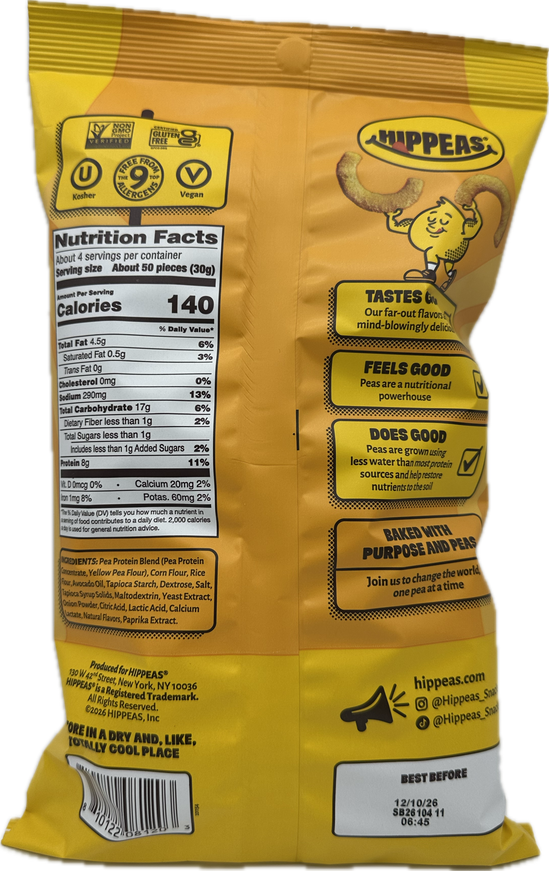 Hippeas Protein Crunch, 4 oz - Cheddar Vibrations