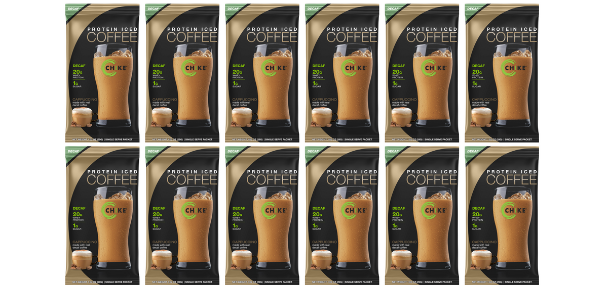 Chike Nutrition High Protein Iced Coffee Single Serving Packets - Decaf Cappuccino, 12-Pack