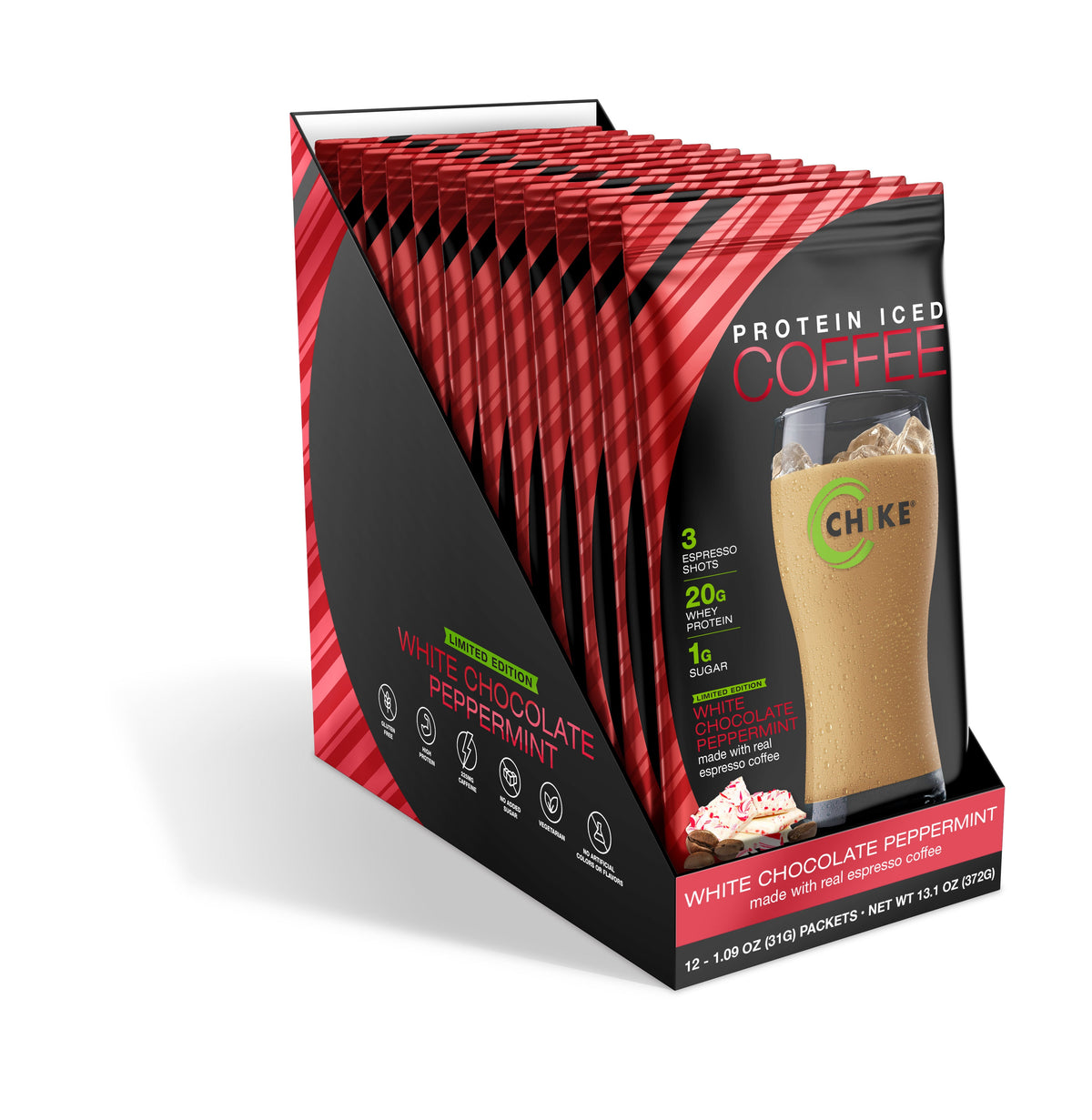 Chike Nutrition High Protein Iced Coffee Single Serving Packets - White Chocolate Peppermint, 12-Pack