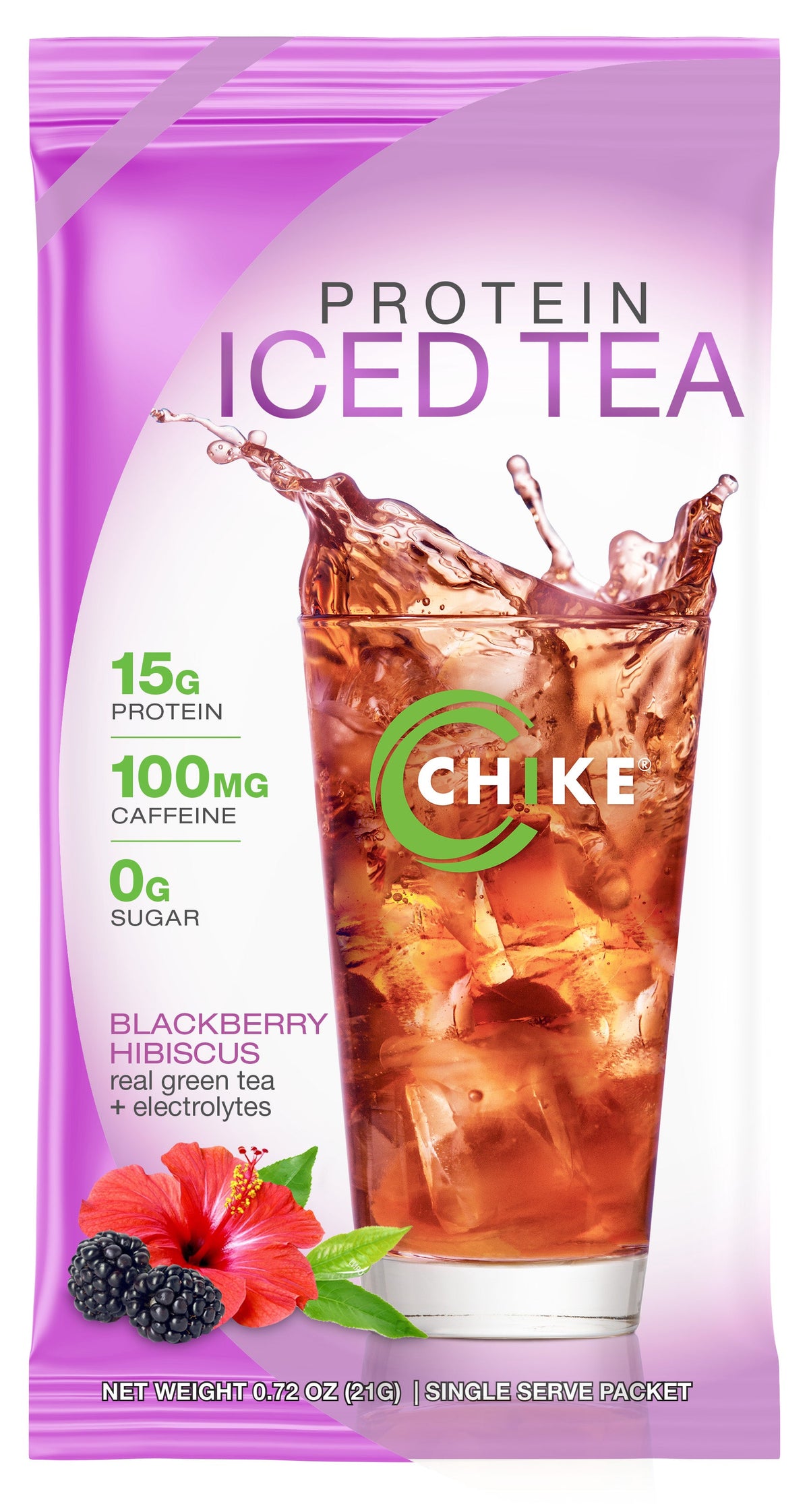 Chike Blackberry Hibiscus protein iced tea single packet front