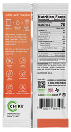 Chike Peach Fusion protein iced tea packet back with directions and Nutrition Facts
