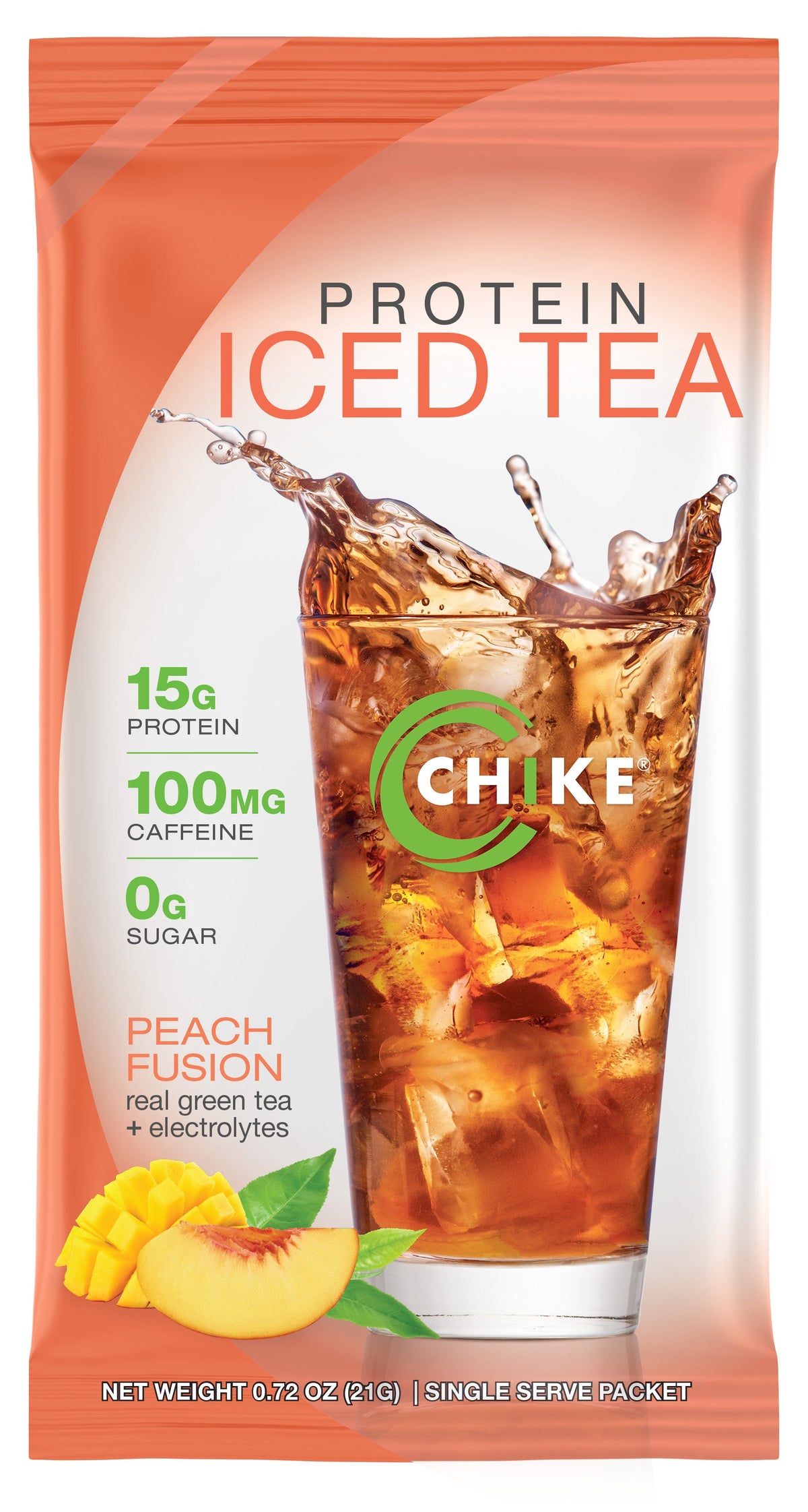Chike Peach Fusion protein iced tea single packet front