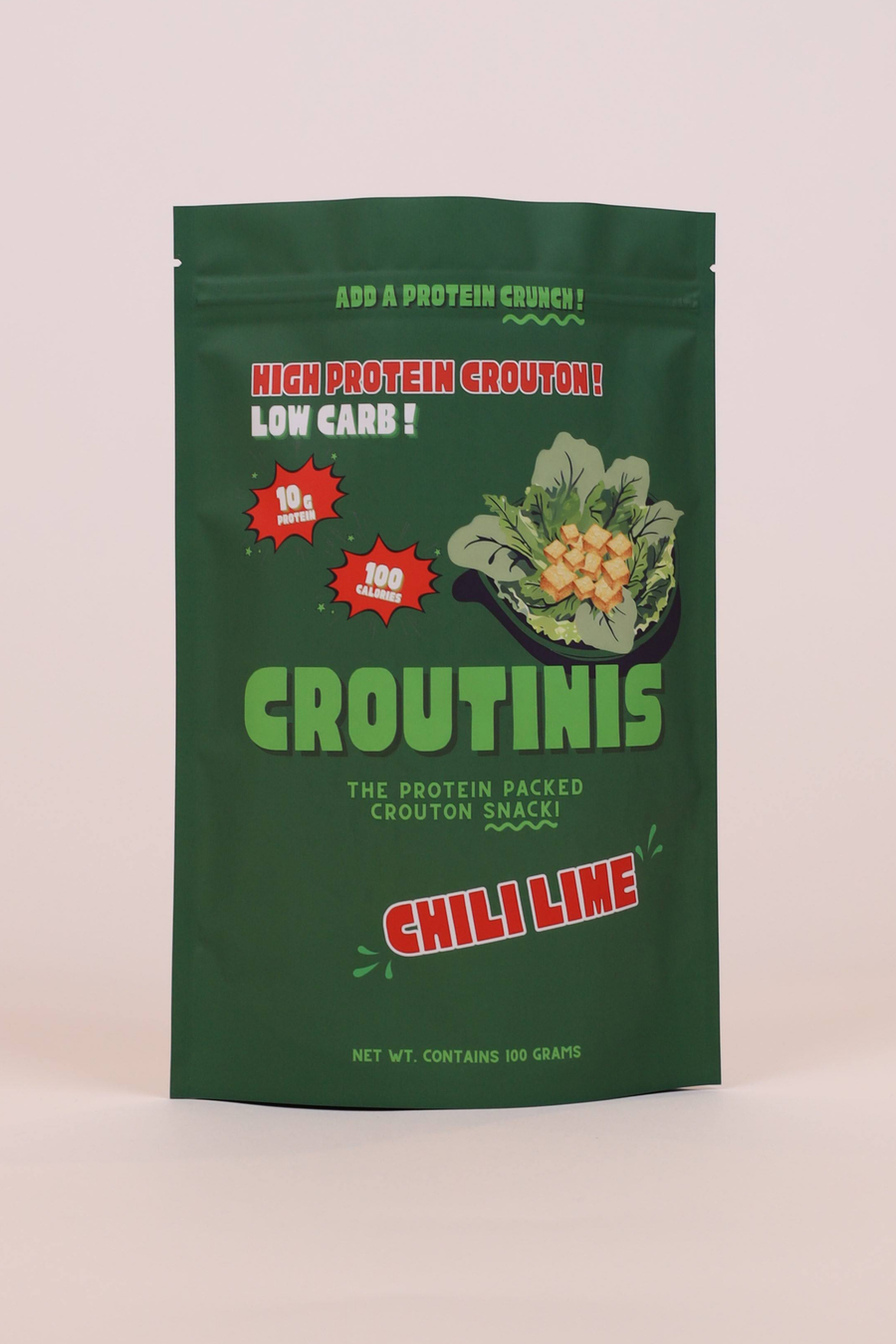 Croutinis High Protein Crouton Snack - Chili Lime 100g, front