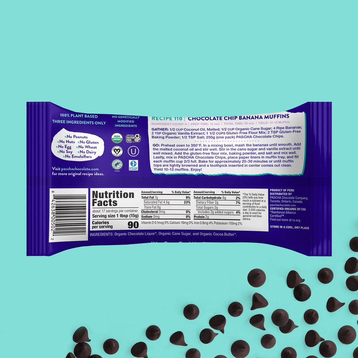 Pascha 85% Cacao Very Dark Chocolate Baking Chips, Organic 8.8 oz.