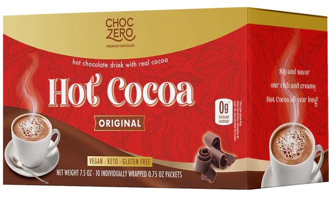 Front package of ChocZero Hot Cocoa , 7.5 oz (10 packets)
