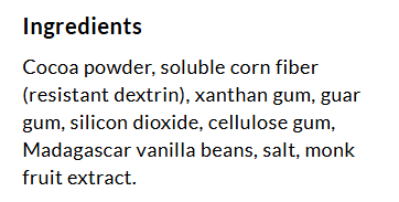 Ingredients for ChocZero Hot Cocoa , 7.5 oz (10 packets)