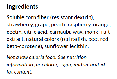 Ingredients for ChocZero Fruit Snacks, 8 oz