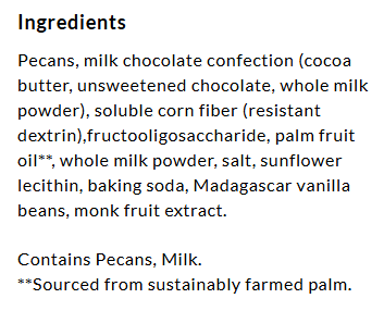 Ingredients for ChocZero Milk Chocolate Pecan Caramel Clusters, 8 oz