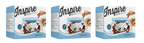 Three boxes of Inspire Protein Kitchen Chocolate Peanut Butter high-protein cereal are displayed, featuring a bowl of cereal with a spoon and scattered peanuts, emphasizing its gluten-free and protein-rich qualities.