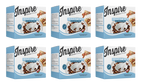 Six boxes of Inspire Protein Kitchen Chocolate Peanut Butter high protein cereal are displayed, featuring a bowl of cereal with milk and peanuts, emphasizing its gluten-free and high-protein qualities.