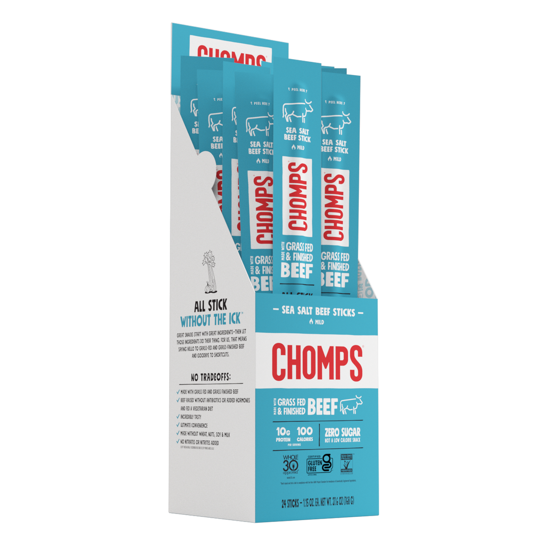 Chomps Meat Sticks - Sea Salt Beef 24-Sticks