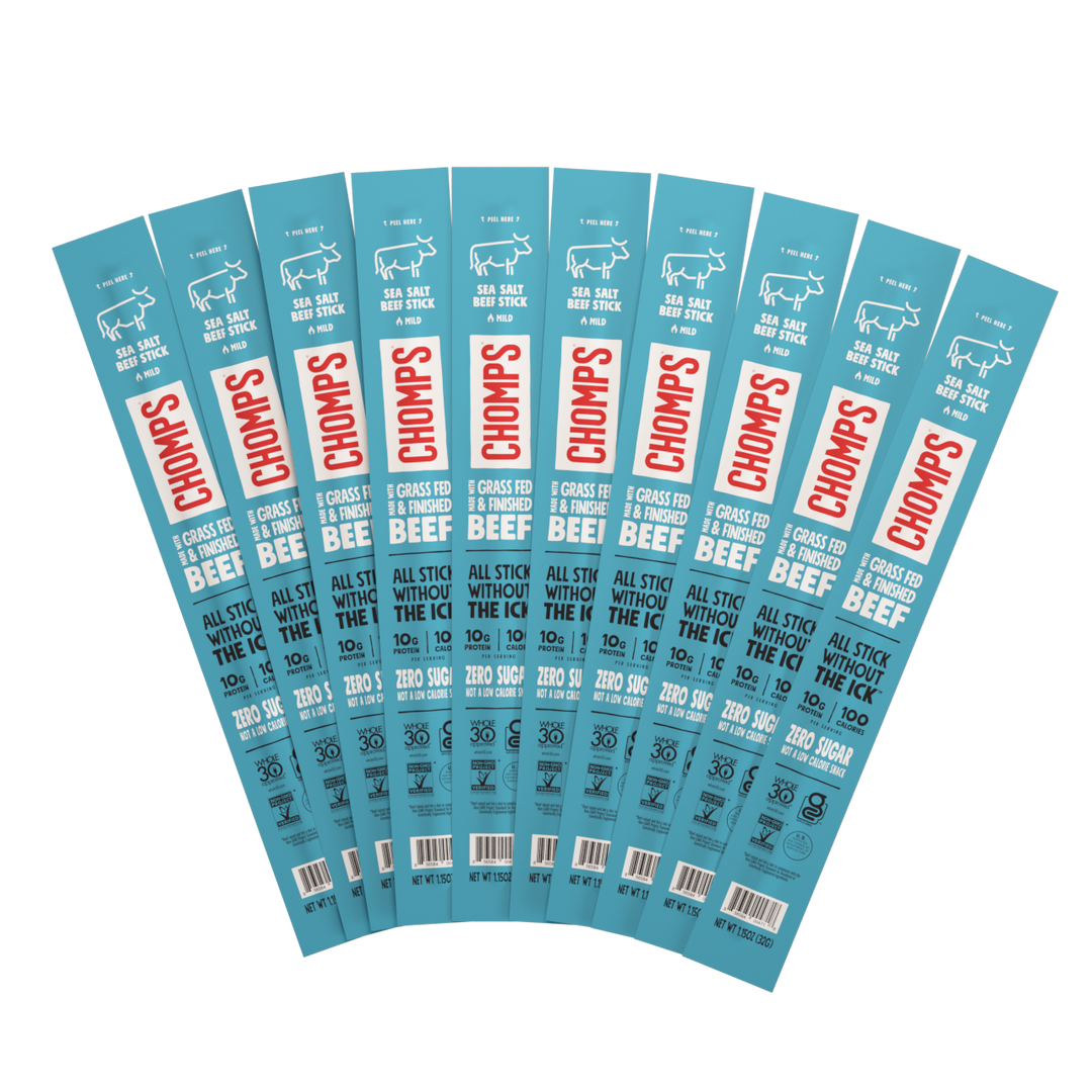 Chomps Meat Sticks - Sea Salt Beef 10-Sticks