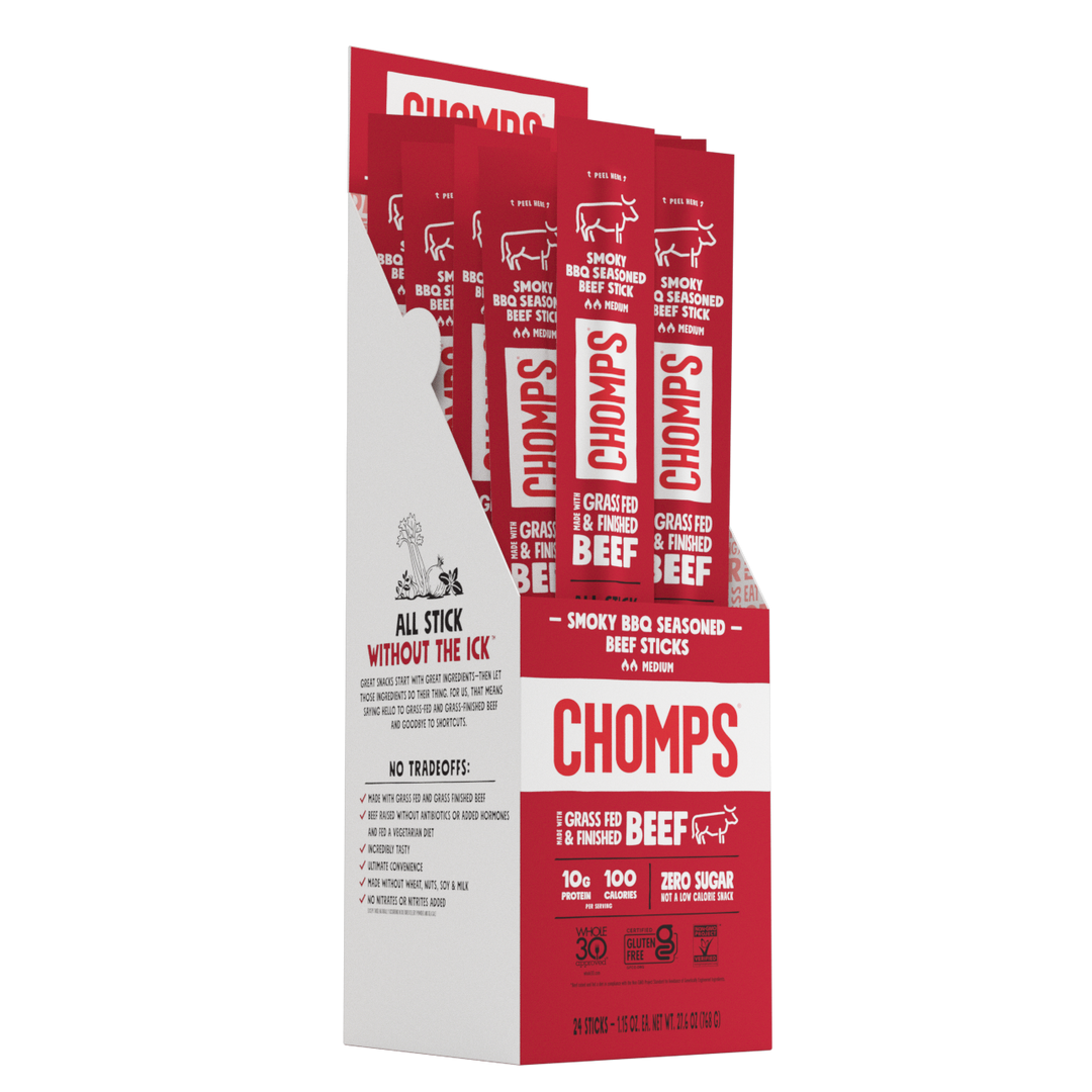 Chomps Meat Sticks - Smoky BBQ Beef 24-Sticks