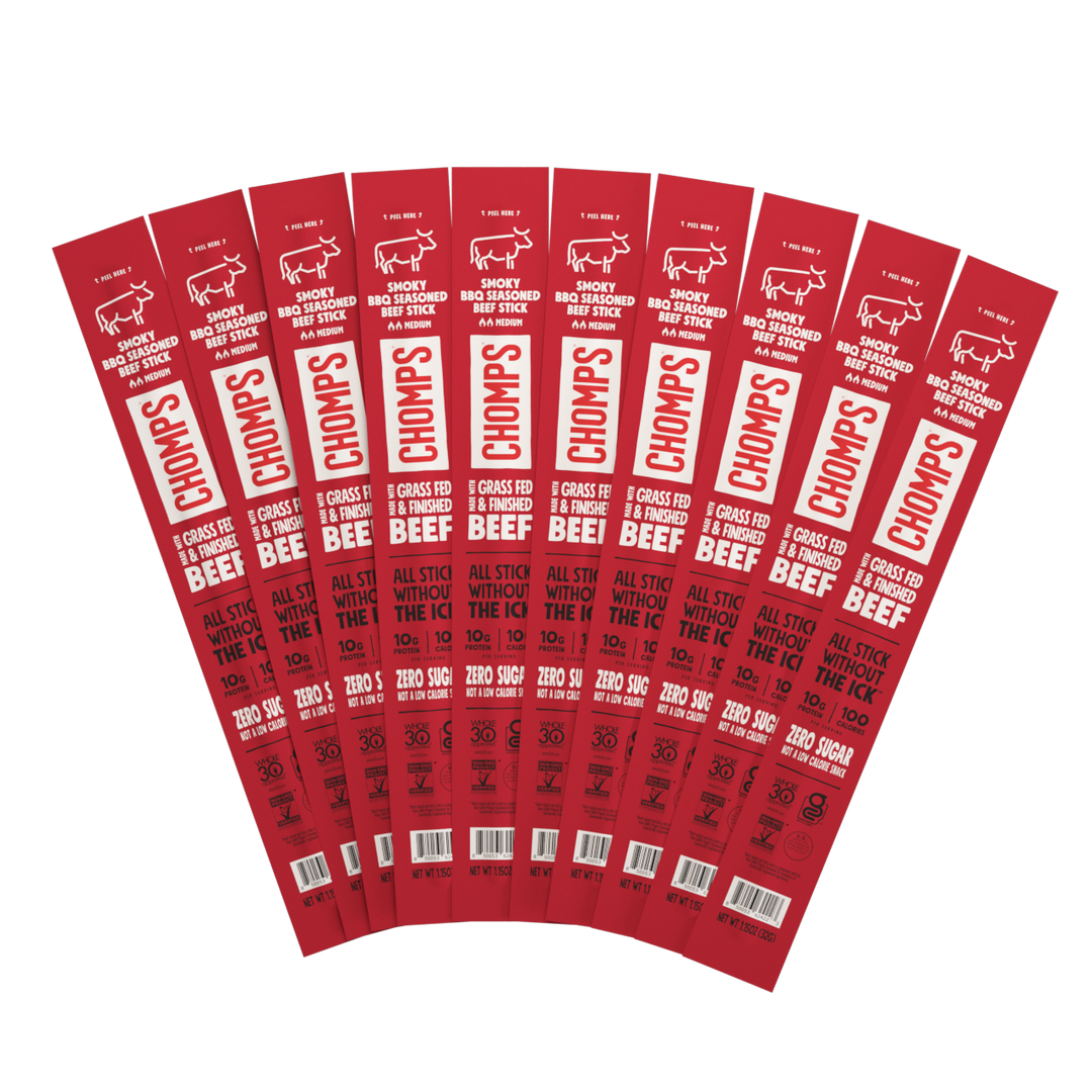 Chomps Meat Sticks - Smoky BBQ Beef 10-Sticks