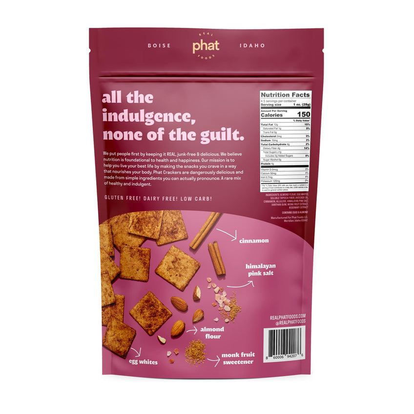 Almond Flour Crackers by Real Phat Foods (4.5 oz) - Sweet Cinnamon Crunch