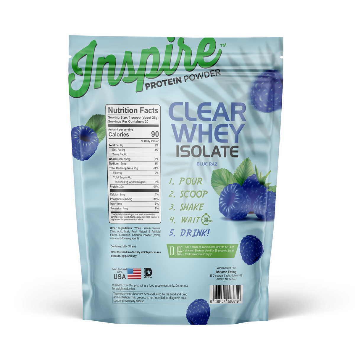 Inspire Clear Whey Protein Powder - Blue Razz - 20 Servings