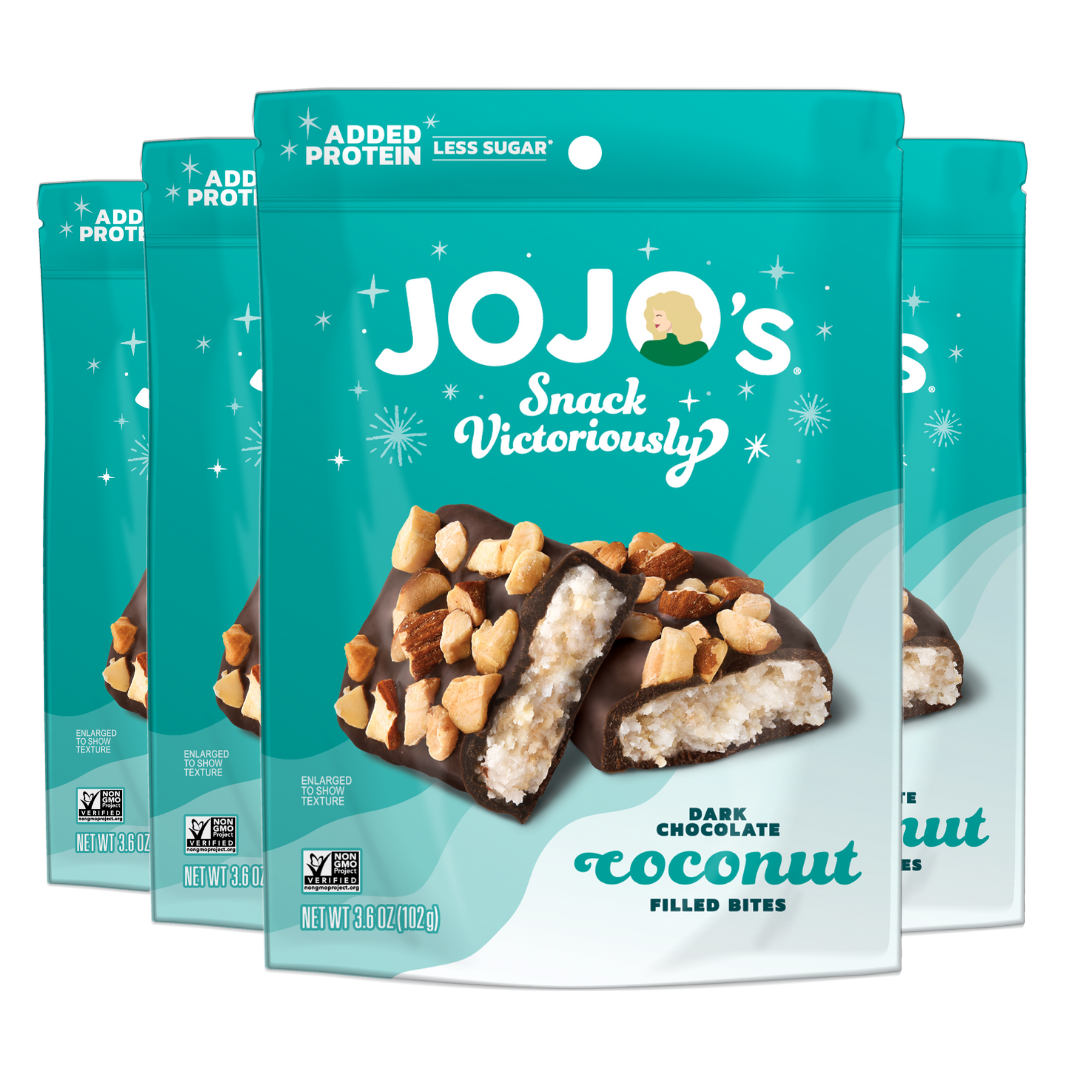 JoJo's Dark Chocolate Bites + Plant Based Protein, 3.6 oz - Coconut Filled