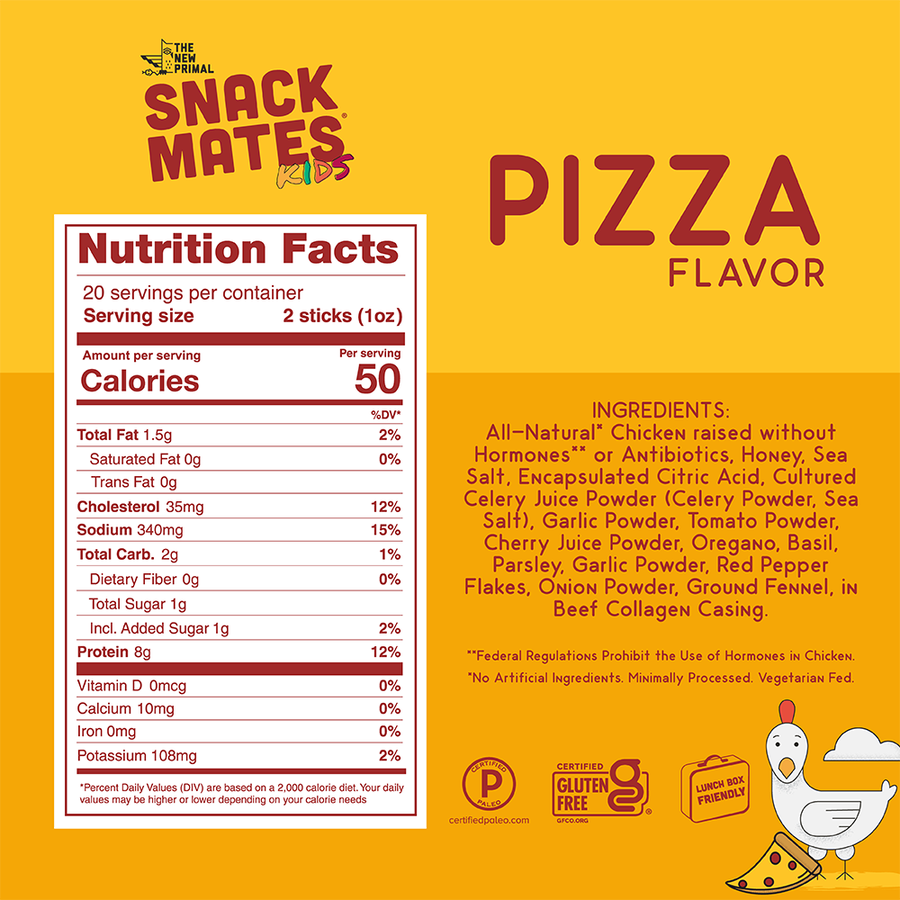 The New Primal Snack Mates Meat Sticks (5 Mini Sticks) - Pizza