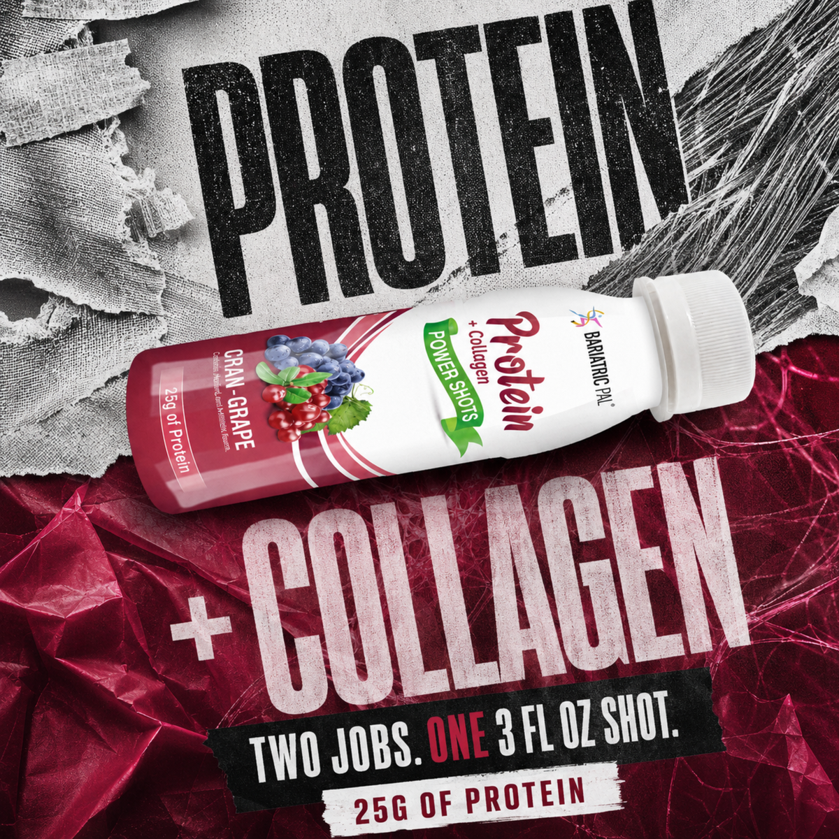 Whey & Collagen Protein Power Shots, Cran Grape, image 3