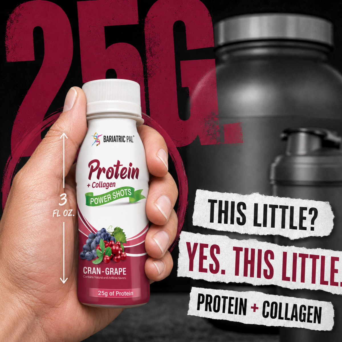 Whey & Collagen Protein Power Shots, Cran Grape, image 4