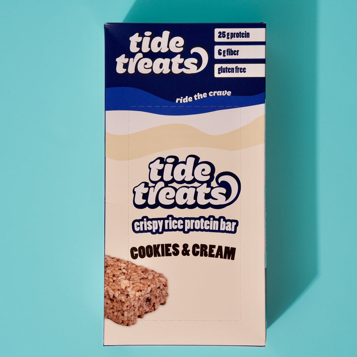 Tide Treats Crispy Rice Protein Bars - Cookies & Cream, One Box (8 Bars)