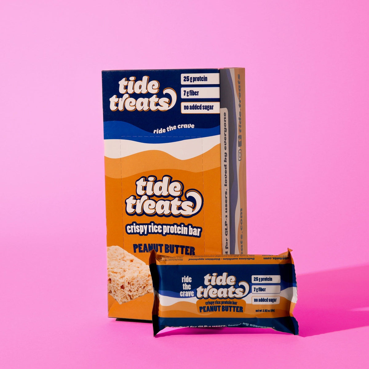 Tide Treats Crispy Rice Protein Bars - Peanut Butter, One Box (8 Bars)