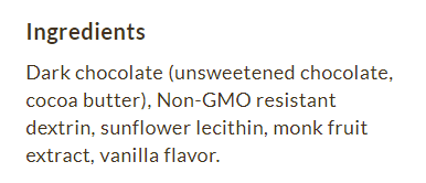 Package information for ChocZero Sugar Free Dark Chocolate Baking Chips 20 oz