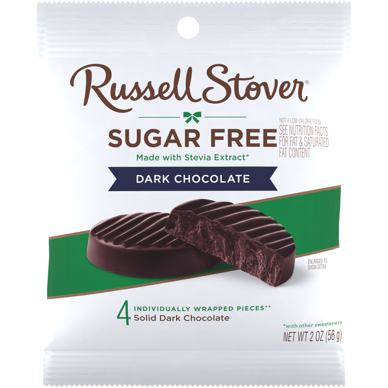 Front package of Russell Stover Sugar Free Peg Bag Candy, Dark Chocolate (2.0 oz) / One Bag