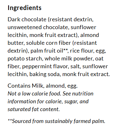 Ingredients for ChocZero Jolies Dark Chocolate Mint Cookies, 8 oz