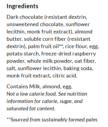 Ingredients for ChocZero Jolies Dark Chocolate Raspberry Cookies, 8 oz
