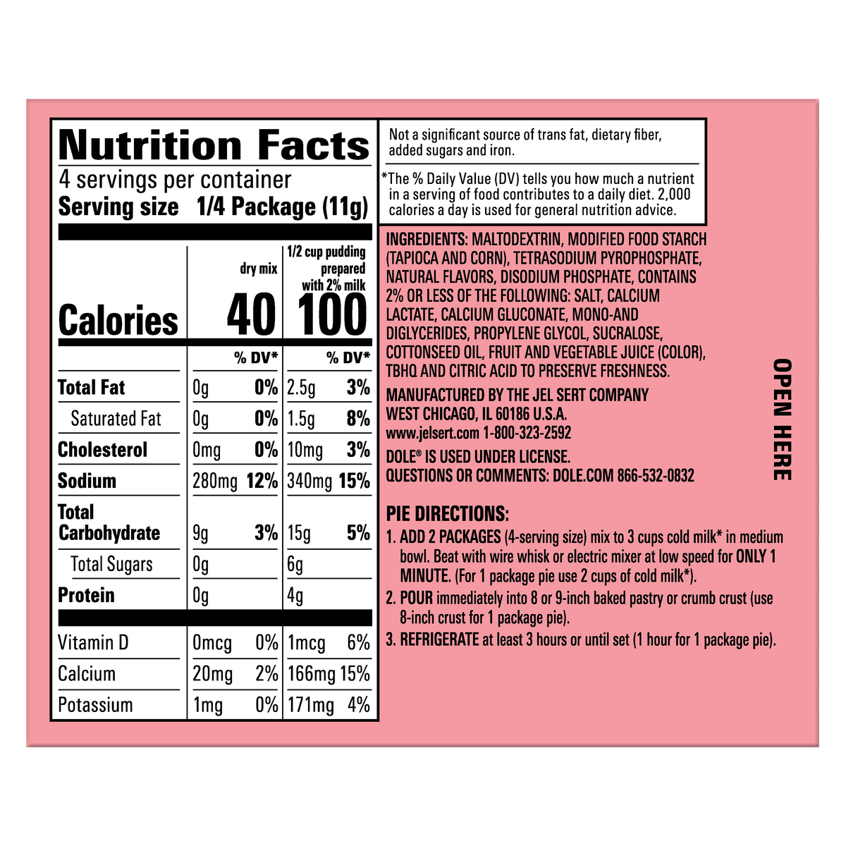 Dole Whip Zero Sugar Instant Pudding Mix - Berry, 1.54 oz