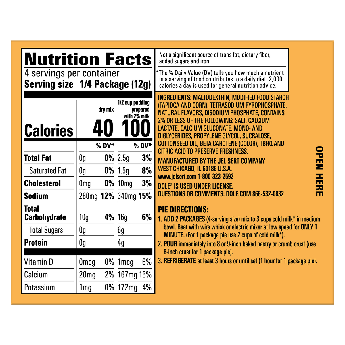 Dole Whip Zero Sugar Instant Pudding Mix - Orange, 1.65 oz