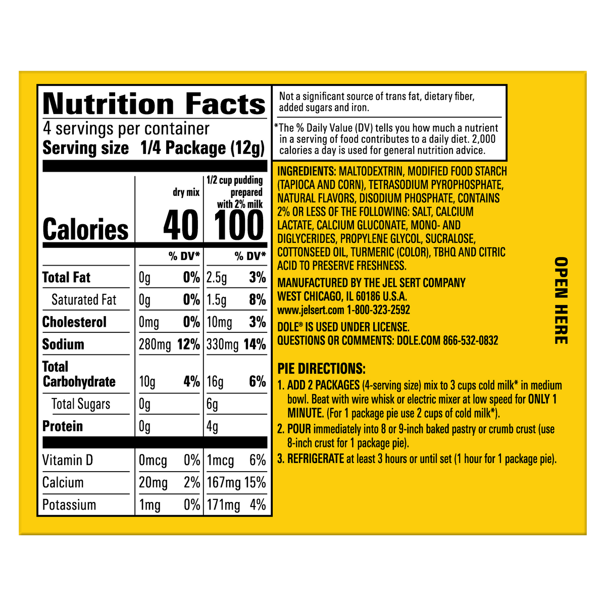 Dole Whip Zero Sugar Instant Pudding Mix - Pineapple, 1.65 oz