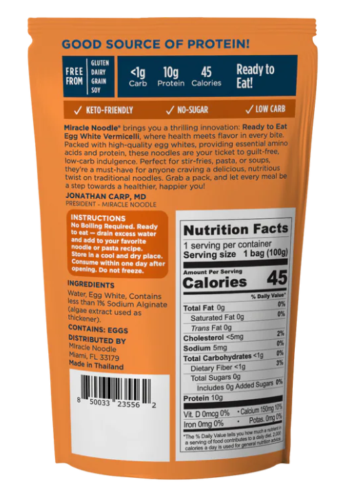 Miracle Noodle Egg White Noodles, 3.5 oz - Vermicelli