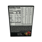 A nutrition facts label displays detailed information about a food product, including serving size, calories, and nutrient content, with ingredients listed at the bottom.