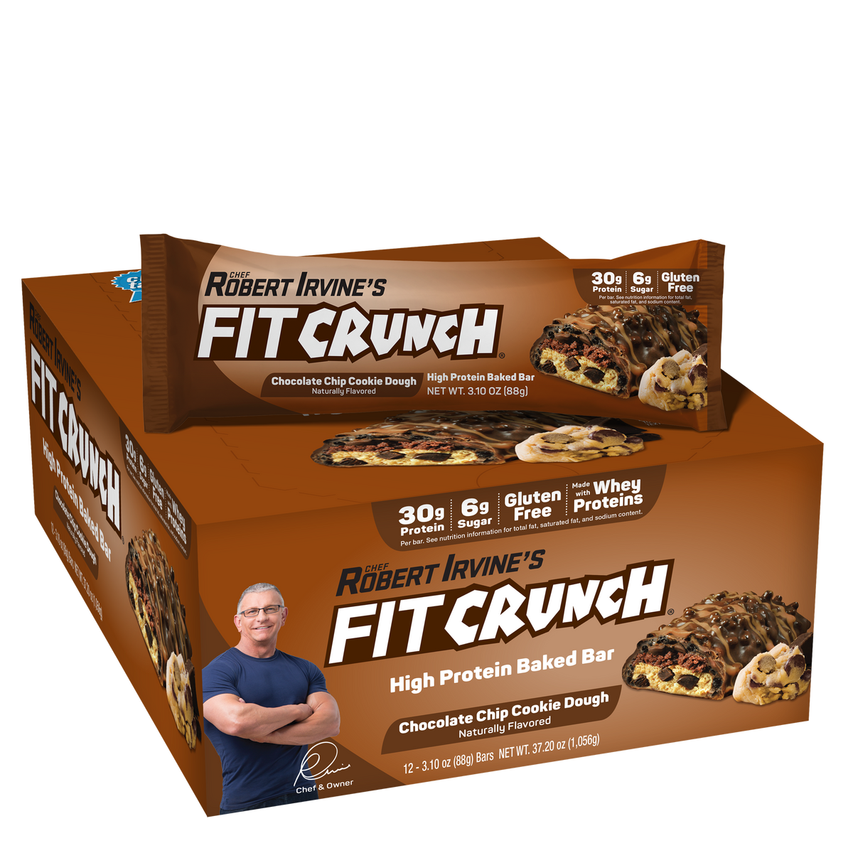 Robert Irvine's Fit Crunch Whey Protein Baked Bar - Chocolate Chip Cookie Dough