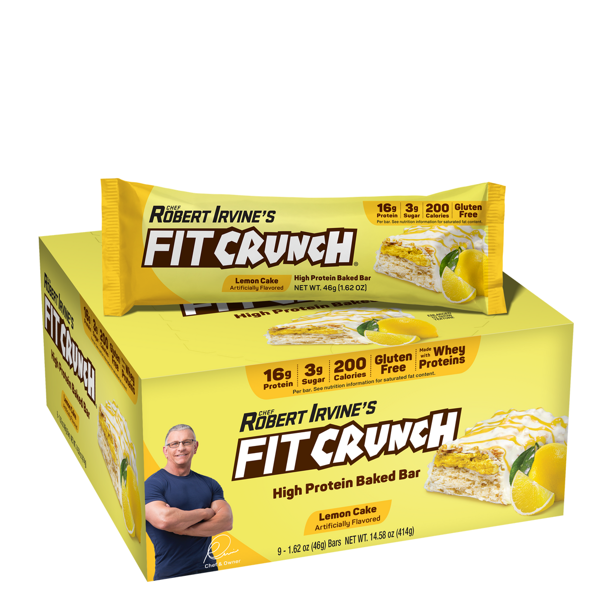 Robert Irvine's Fit Crunch Snack Size Whey Protein Baked Bar - Lemon Cake One Box (9 Bars)