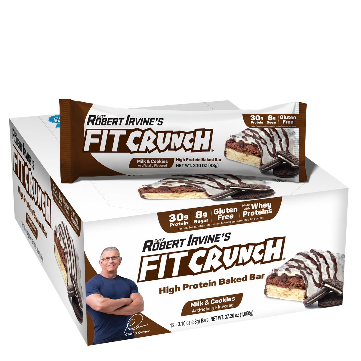 Robert Irvine's Fit Crunch Whey Protein Baked Bar - Milk & Cookies