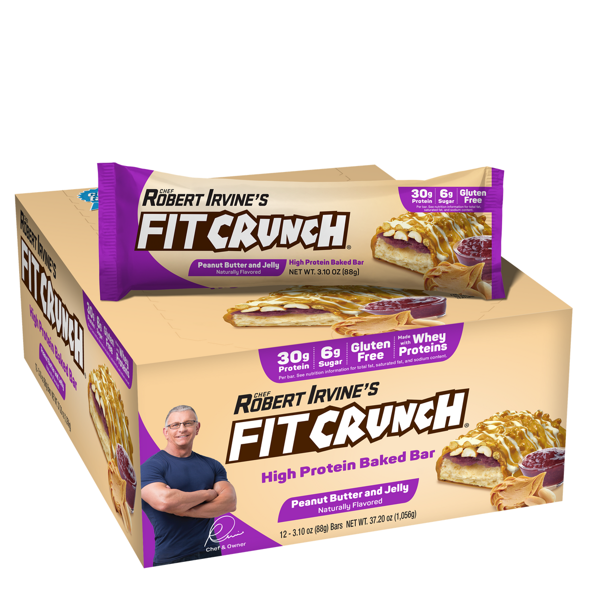 Robert Irvine's Fit Crunch Whey Protein Baked Bar - Peanut Butter and Jelly