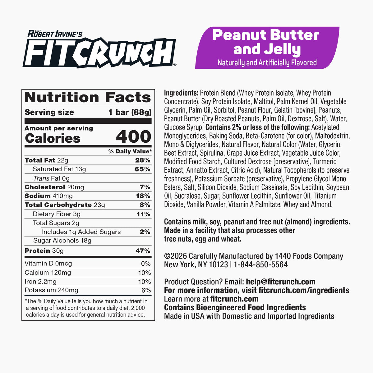 Robert Irvine's Fit Crunch Whey Protein Baked Bar - Peanut Butter and Jelly