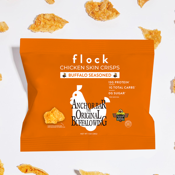 Flock Chicken Skin Crisps, Buffalo / One Bag.