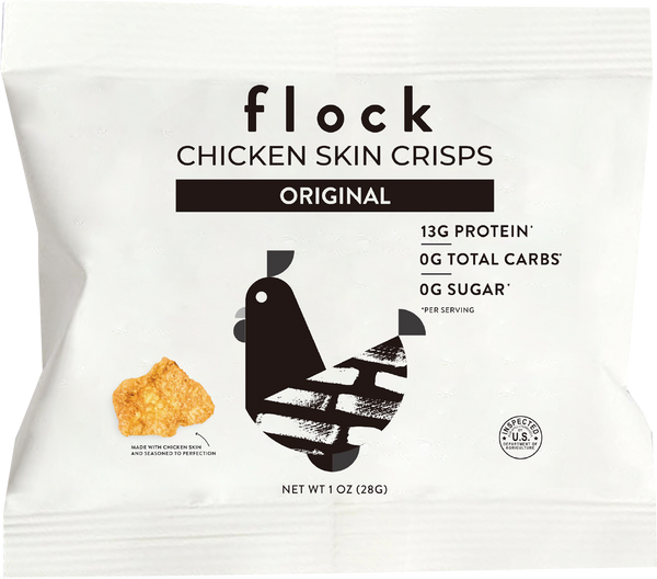 Flock Chicken Skin Crisps, Original / One Bag.