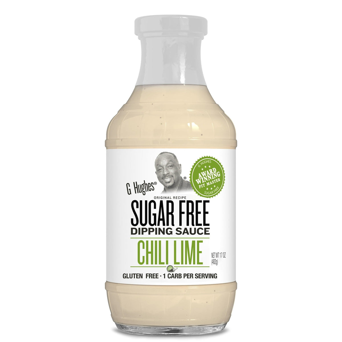 Front package of G Hughes Sugar Free Dipping Sauce, Chili Lime, 17 oz