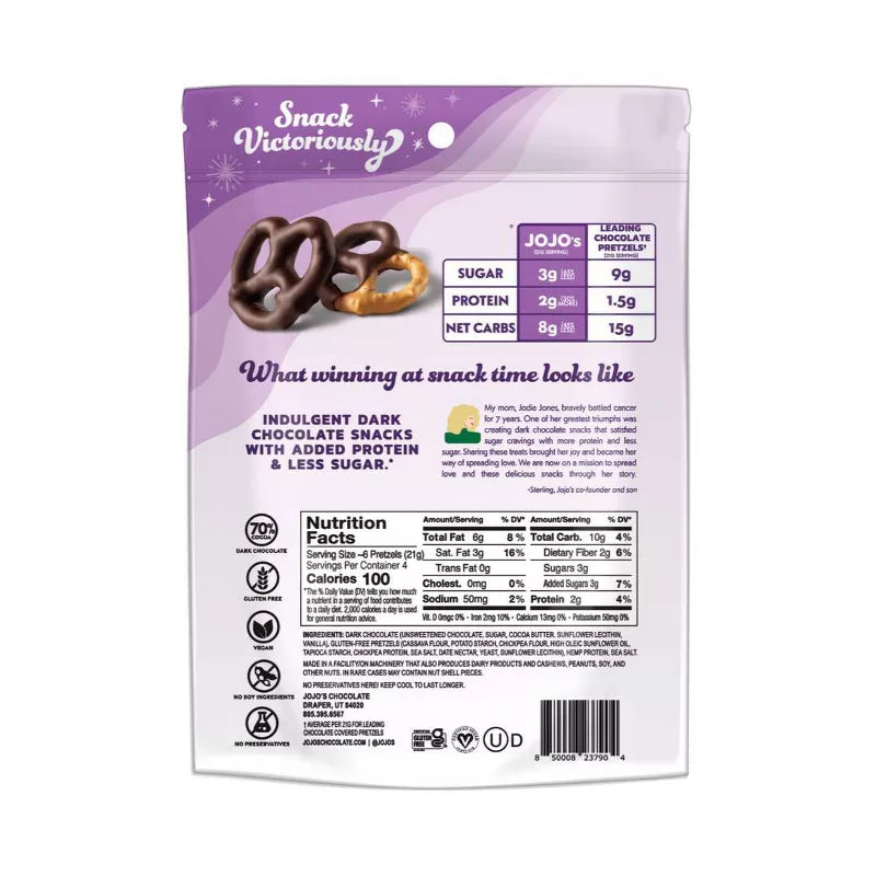 JoJo's Dark Chocolate Covered Pretzels, 3 oz — gallery image 2