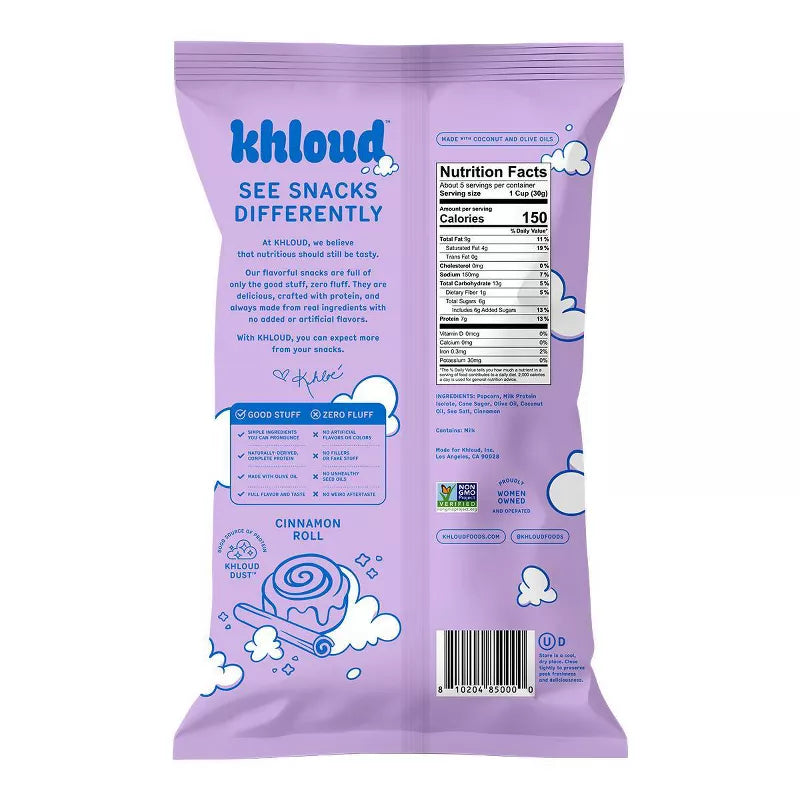 Khloud Protein Popcorn by Khloé Kardashian - Cinnamon Roll Protein Popcorn, 5oz