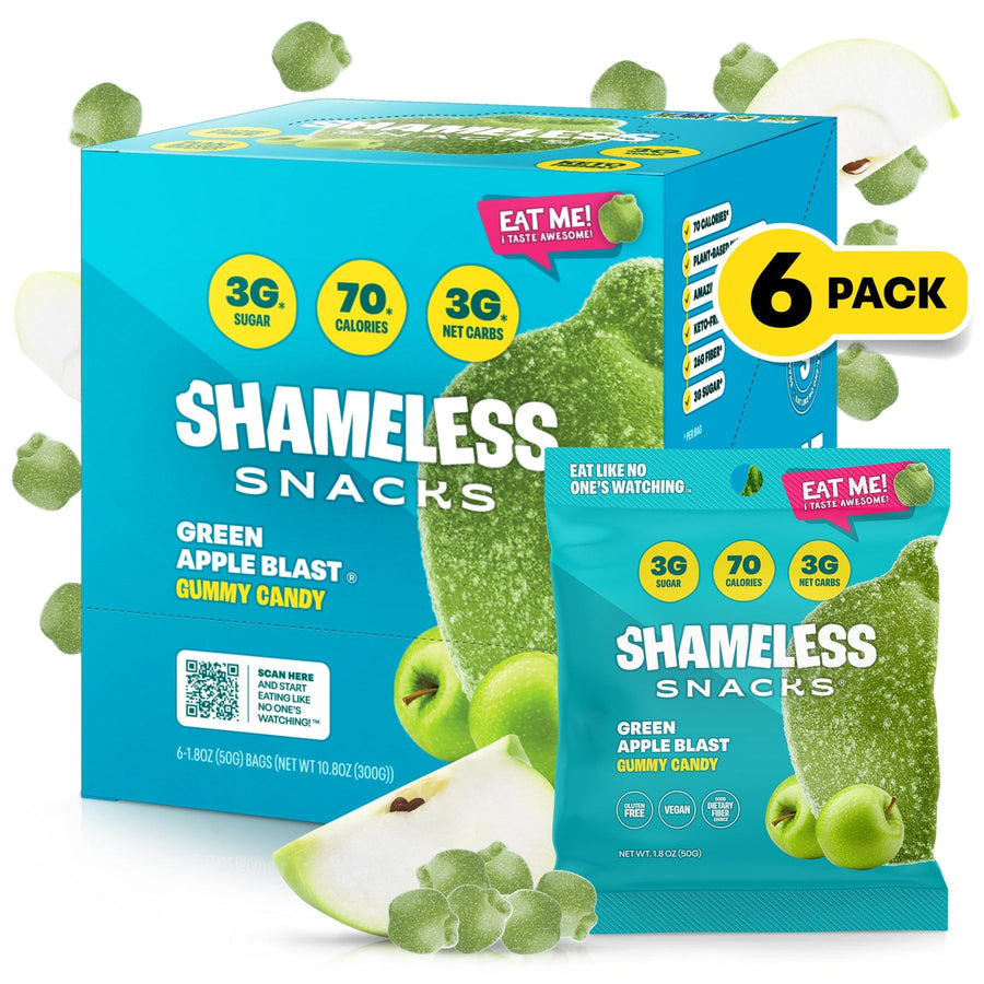 Shameless Snacks Gummy Candy - Green Apple Blast - 6-Pack