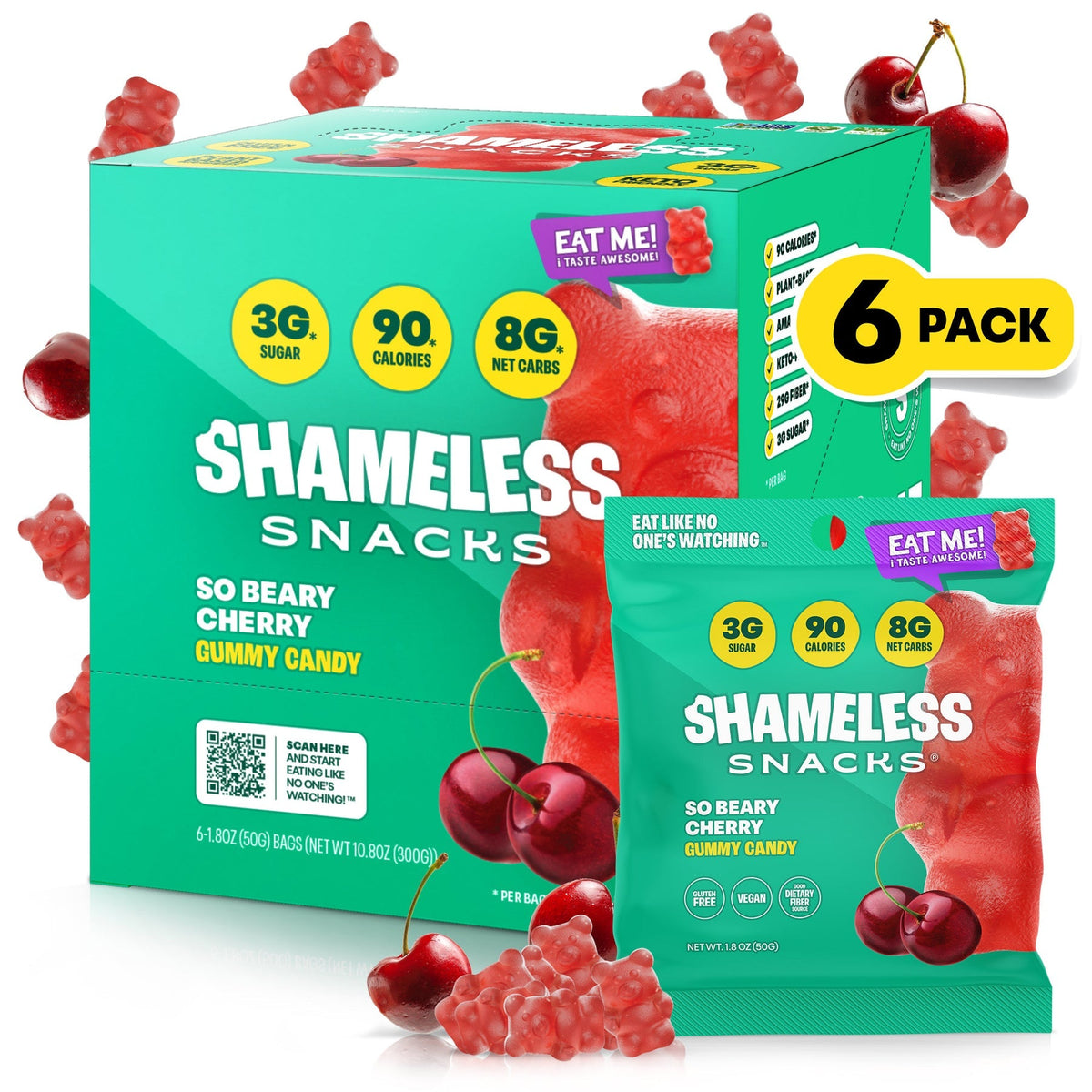 Shameless Snacks Gummy Candy - So Beary Cherry - 6-Pack