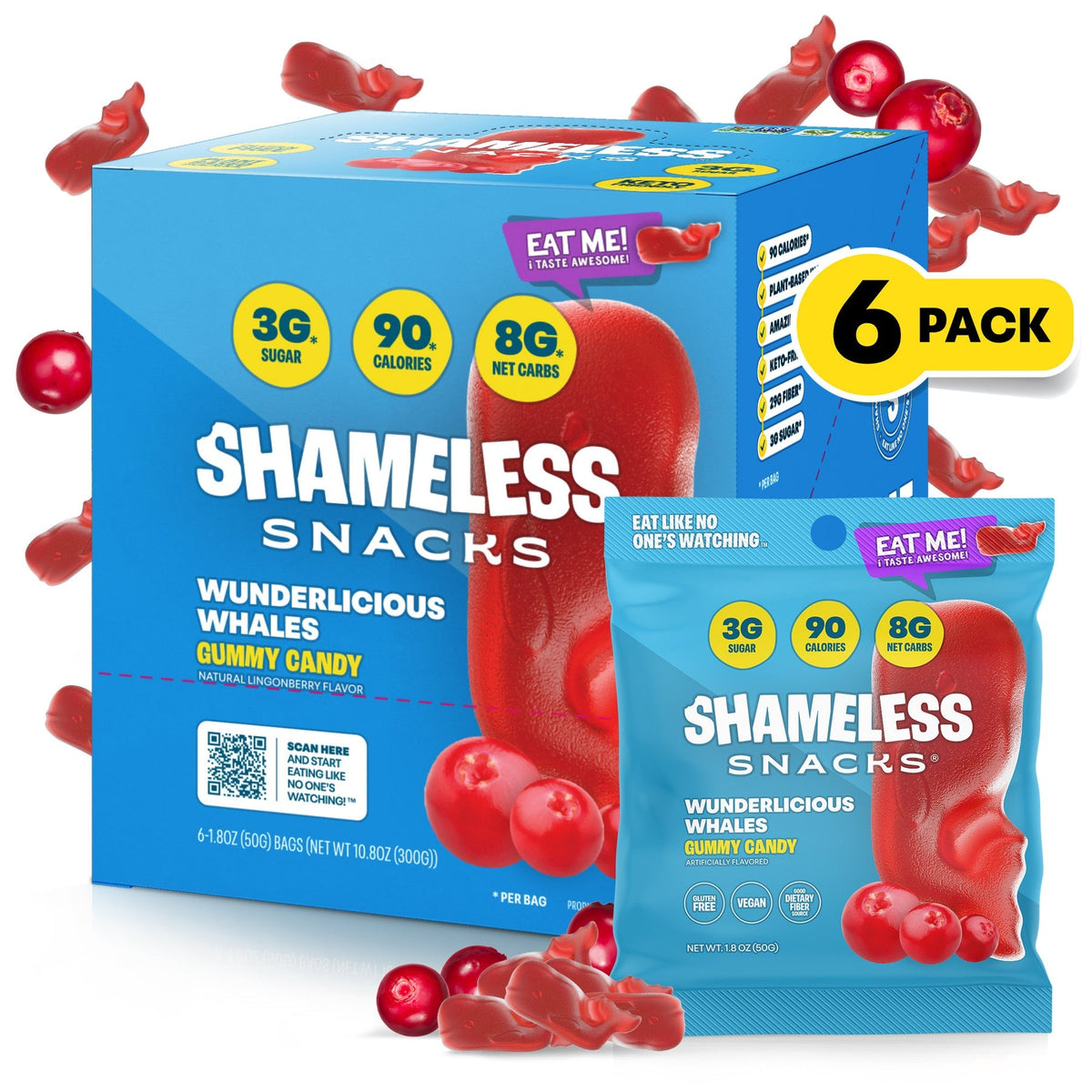 Shameless Snacks Gummy Candy - Wunderlicious Whales - 6-Pack